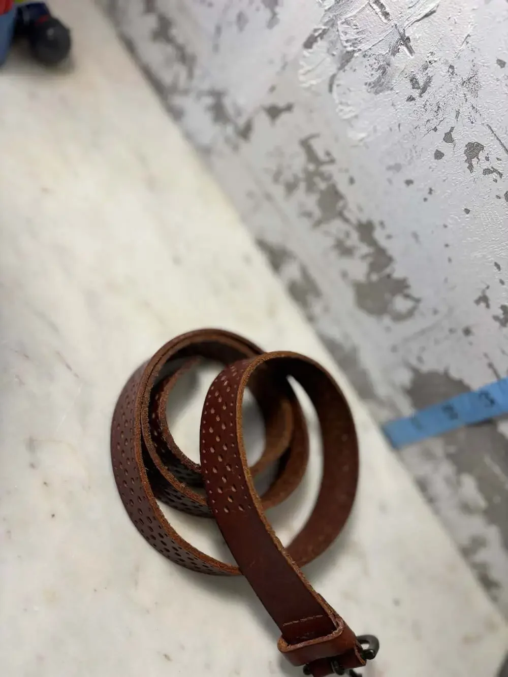 Brown Leather Perforated Hollow Out Single Pin Buckle Adjustable Belt